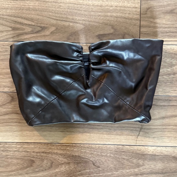 Zara Faux Leather Bandeau Crop Top | Dark Brown | Size XS - Picture 2 of 5